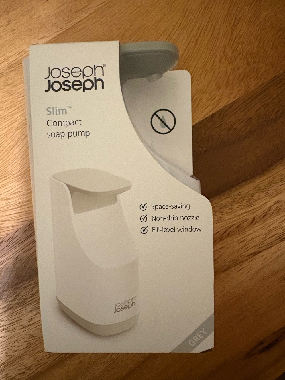 NIB Joseph Joseph Slim Compact Soap Pump Dispenser - Gray / White